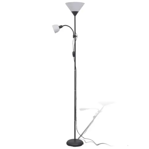 Kahe valgusallikaga põrandalamp lugemislambiga, must teras, 180 cm – 2