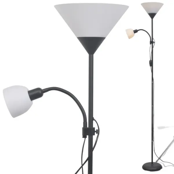 Kahe valgusallikaga põrandalamp lugemislambiga, must teras, 180 cm – 3