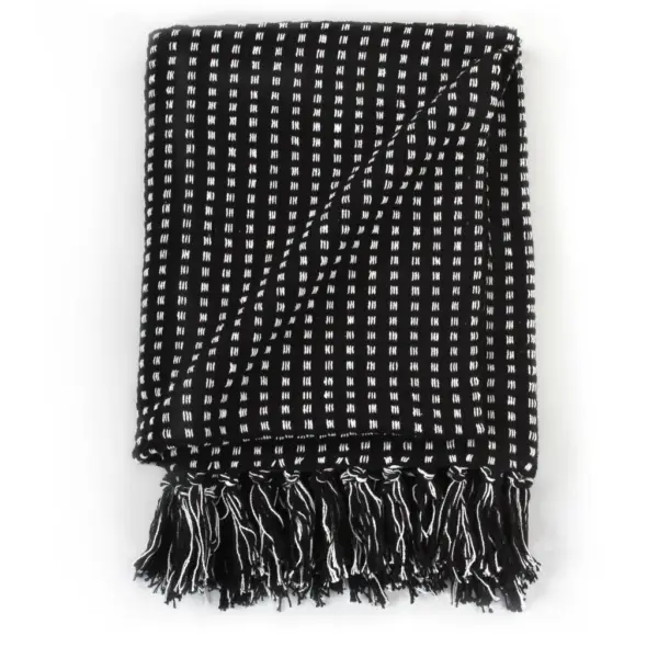 Must ruuduline puuvillane pleed tuttidega, 220 x 250 cm – 3