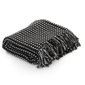Must ruuduline puuvillane pleed tuttidega, 160 x 210 cm