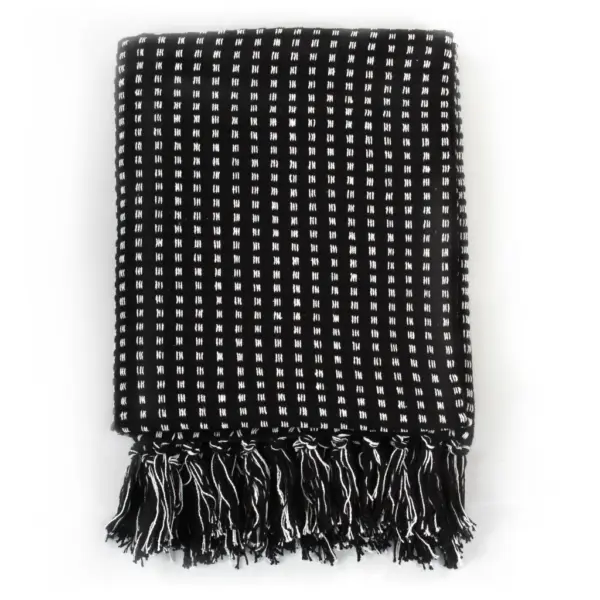 Must ruuduline puuvillane pleed tuttidega, 160 x 210 cm – 2