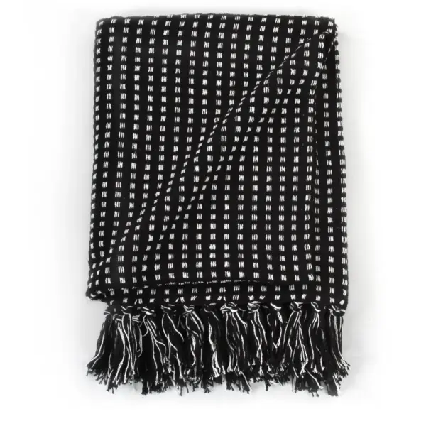 Must ruuduline puuvillane pleed tuttidega, 160 x 210 cm – 3