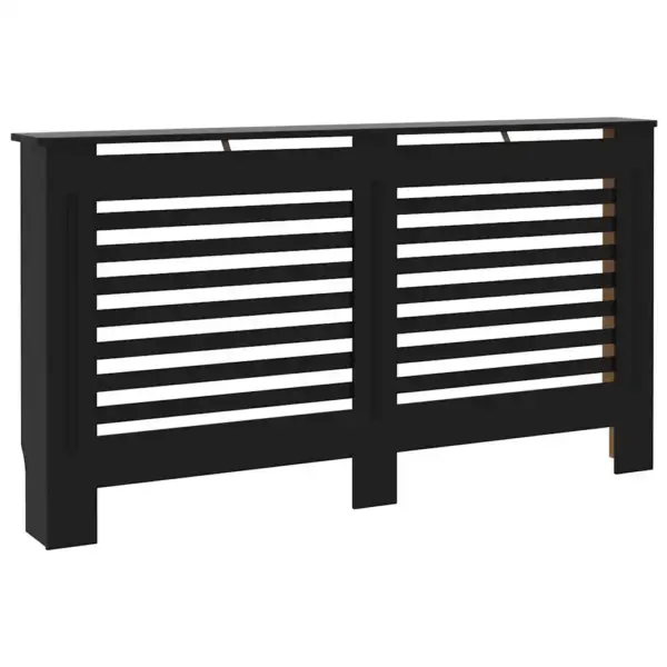 Radiaatorikate horisontaalsete liistudega, must MDF, 152 x 19 x 81,5 cm – 2