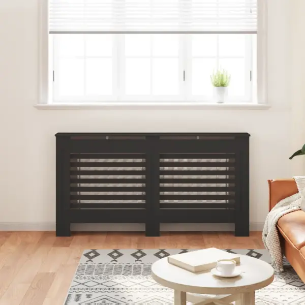 Radiaatorikate horisontaalsete liistudega, must MDF, 152 x 19 x 81,5 cm – 3