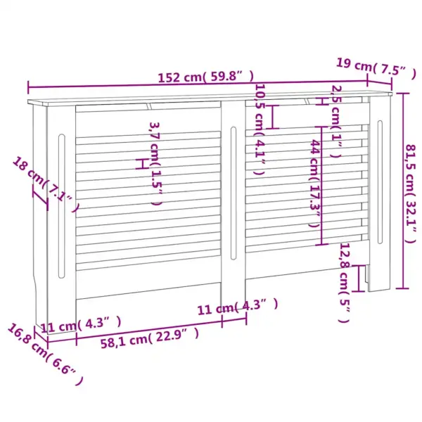 Radiaatorikate horisontaalsete liistudega, must MDF, 152 x 19 x 81,5 cm – 9