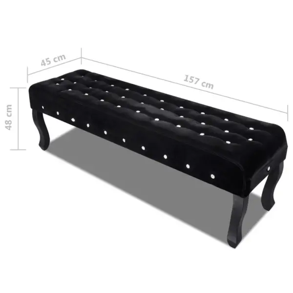 Must sametpink kristallnööpidega, männipuidust jalgadega, 157 x 45 x 48 cm – 4