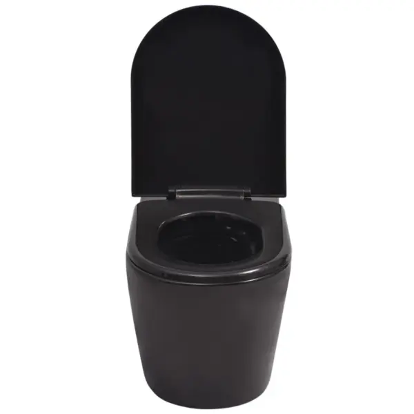 Seinale kinnitatav must keraamiline tualettpott vaikselt sulguva plastist prill-lauaga, 56 x 36 x 34 cm – 4