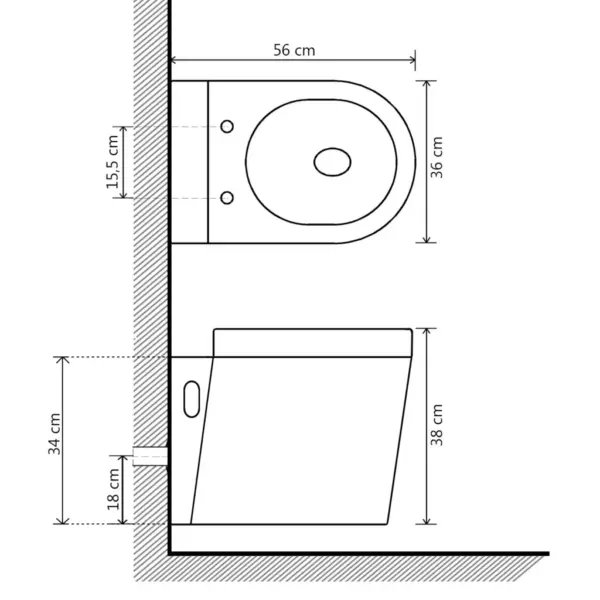 Seinale kinnitatav must keraamiline tualettpott vaikselt sulguva plastist prill-lauaga, 56 x 36 x 34 cm – 7