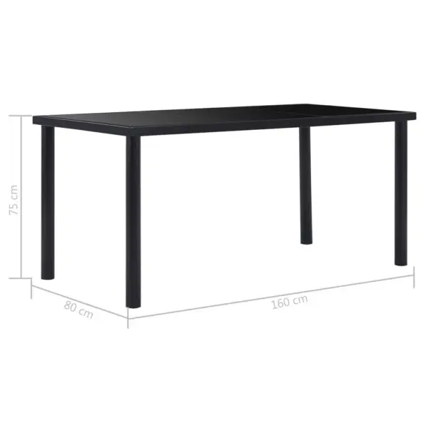 Must söögilaud karastatud klaasist lauaplaadiga, 160 x 80 x 75 cm – 5