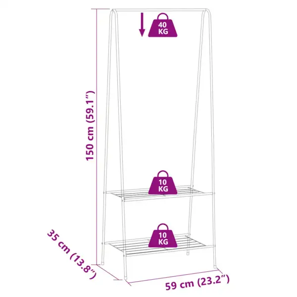 Must terasest riidenagi kahe riiuliga, 59 x 35 x 150 cm – 5