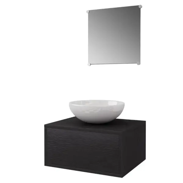 Kolmeosaline must vannitoamööbli ja valamukomplekt peegliga, seinale paigaldatav valamukapp 40 x 34 x 20 cm - 2