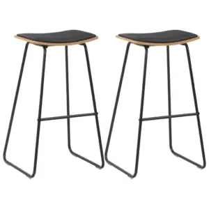 Mustad baaripukid 2 tk kunstnahast istmega, pulbervärvitud terasraam, 45 x 43 x 76 cm