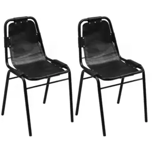 Mustad ehtsast nahast söögitoolid, 2 tk, lakitud terasraamiga, 49 x 52 x 88 cm