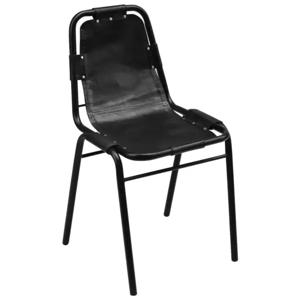 Mustad ehtsast nahast söögitoolid, 2 tk, lakitud terasraamiga, 49 x 52 x 88 cm – 2