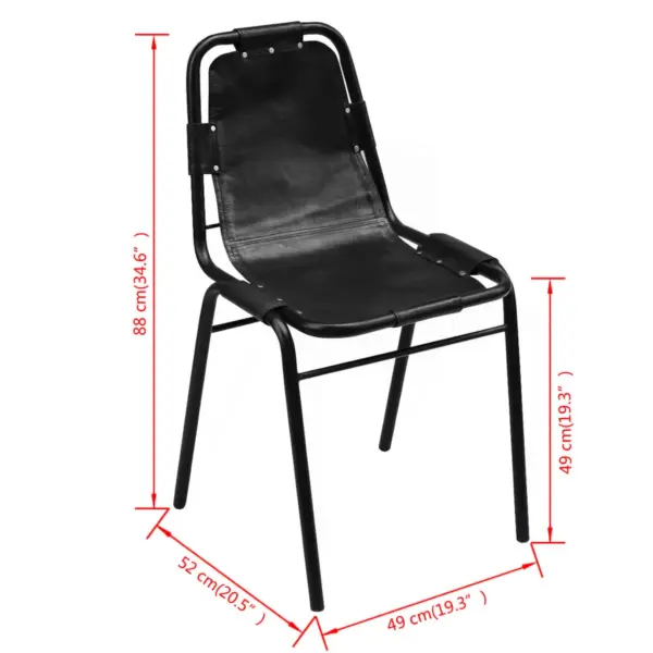 Mustad ehtsast nahast söögitoolid, 2 tk, lakitud terasraamiga, 49 x 52 x 88 cm – 5
