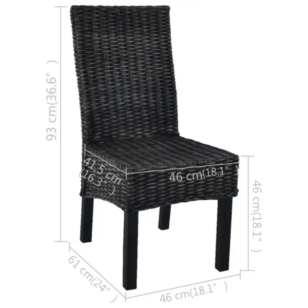 Mustad kubu-rotangist söögitoolid mangopuidust raamiga, 4 tk, 46 x 61 x 93 cm – 8