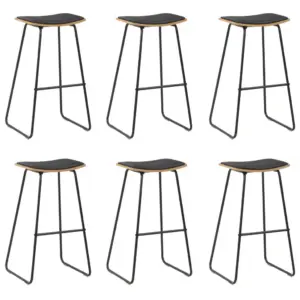 Mustad kunstnahast baaripukid, 6 tk, pulbervärvitud terasraam, 45 x 43 x 76 cm