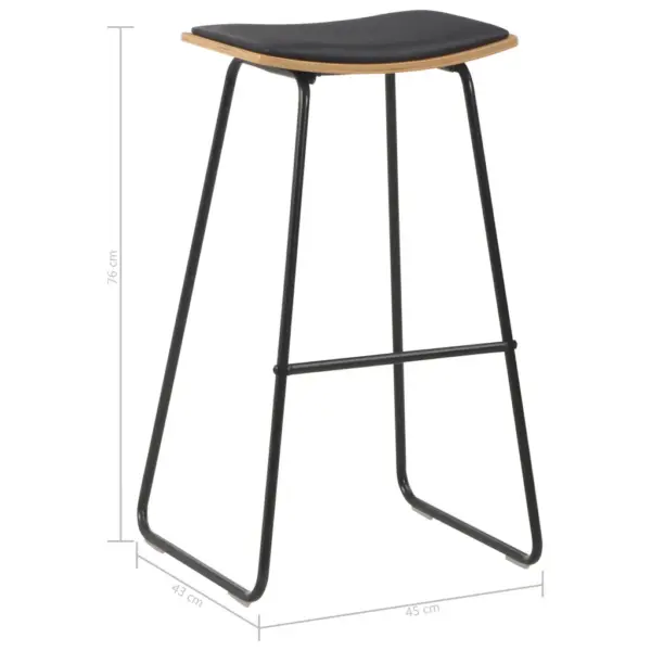 Mustad kunstnahast baaripukid, 6 tk, pulbervärvitud terasraam, 45 x 43 x 76 cm – 8