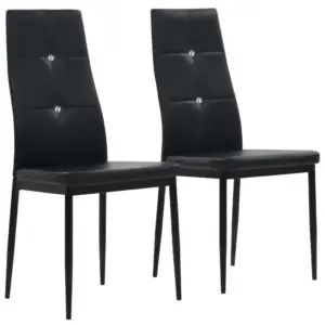 Mustad kunstnahast söögitoolid kristallnuppudega, 2 tk, puitraami ja terasjalgadega