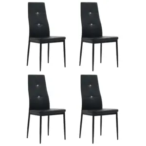 Mustad kunstnahast söögitoolid kristallnööpidega, 4 tk, terasjalgadega