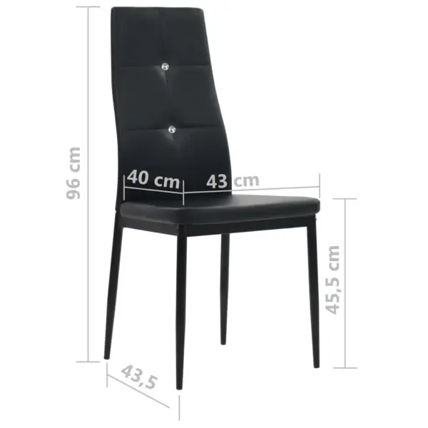 Mustad kunstnahast söögitoolid kristallnööpidega, 4 tk, terasjalgadega – 9