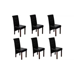 Mustad kunstnahast söögitoolid, 6 tk, puitjalgadega, 43 x 52 x 95 cm