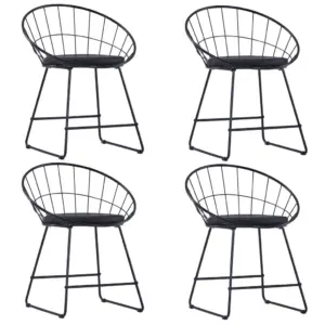 Mustad söögitoolid kunstnahast istmepatjadega, 4 tk, pulbervärvitud teras, 58 x 51 x 72,5 cm