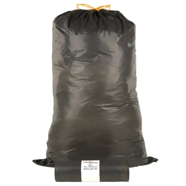 Pingutusnööridega prügikotid, mustad, 120 l, 250 tk - 4