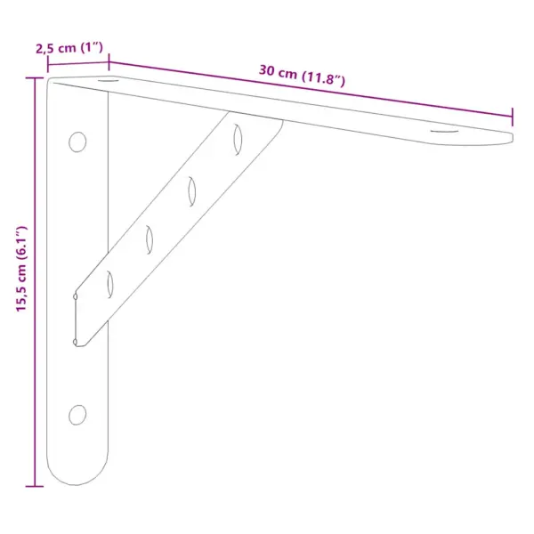 Mustad roostevabast terasest riiulikandurid, 4 tk, 30 x 2,5 x 15,5 cm, kandevõime 50 kg – 12