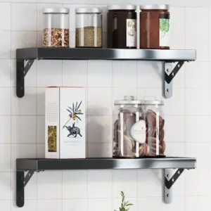 Riiulikandurid 4 tk, must roostevaba teras, 15 x 2,5 x 15 cm, 50 kg kandevõimega