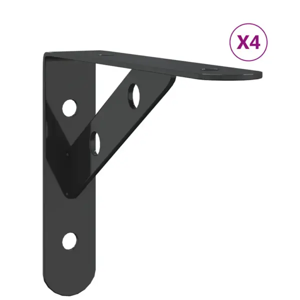 Riiulikandurid 4 tk, must roostevaba teras, 15 x 2,5 x 15 cm, 50 kg kandevõimega - 2