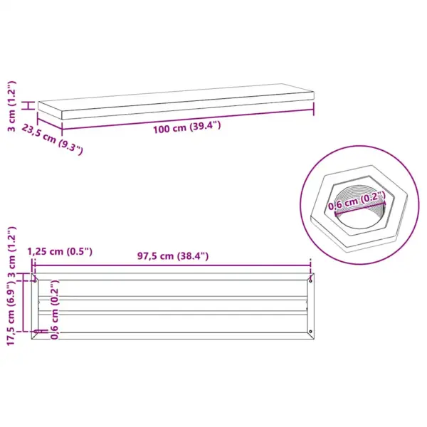 Seinariiulid 2 tk, musta kattega roostevabast terasest, 100 x 23,5 cm – 10