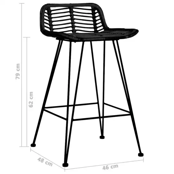 Mustad rotangist baaritoolid metalljalgadel, 2 tk, 46 x 48 x 79 cm – 7