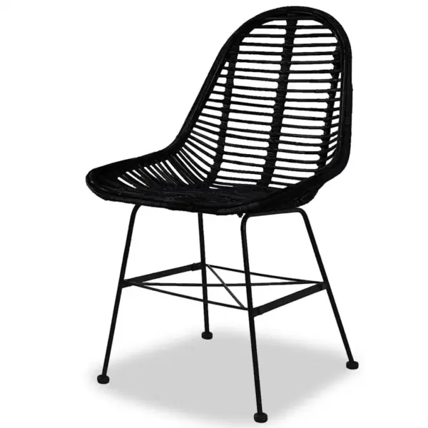 Mustad koloniaalstiilis söögitoolid naturaalsest rotangist ja sepistatud rauast jalgadega, 4 tk, 48 x 61 x 85 cm – 3