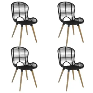 Mustad rotangist söögitoolid puidust jalgadega, 4 tk, 48 x 64 x 85 cm