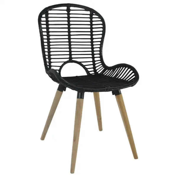 Mustad rotangist söögitoolid puidust jalgadega, 4 tk, 48 x 64 x 85 cm – 3