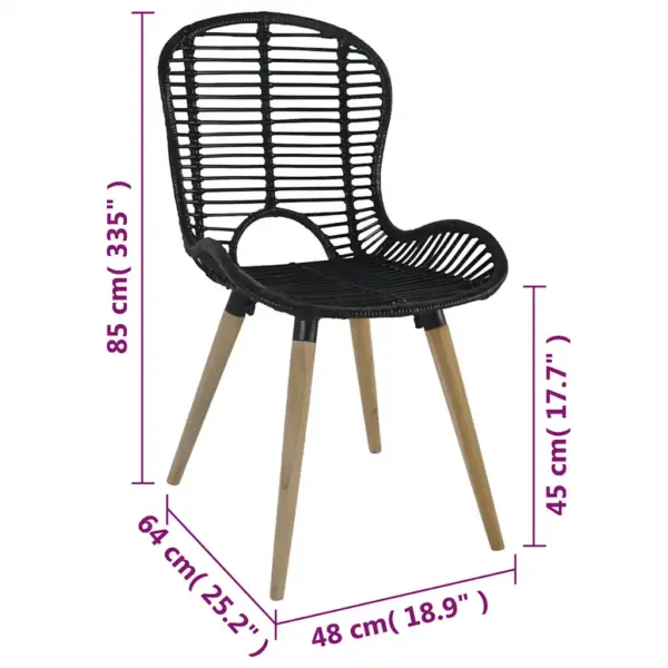 Mustad rotangist söögitoolid puidust jalgadega, 4 tk, 48 x 64 x 85 cm – 7