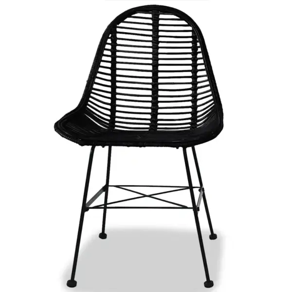 Koloniaalstiilis mustad söögitoolid, 2 tk, naturaalsest rotangist istmega, sepistatud rauast jalgadel, 48 x 61 x 85 cm – 2