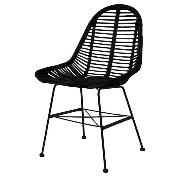 Mustad söögitoolid naturaalsest rotangist istmega, sepistatud rauast jalgadega, 6 tk, 49 x 56 x 84 cm – 2