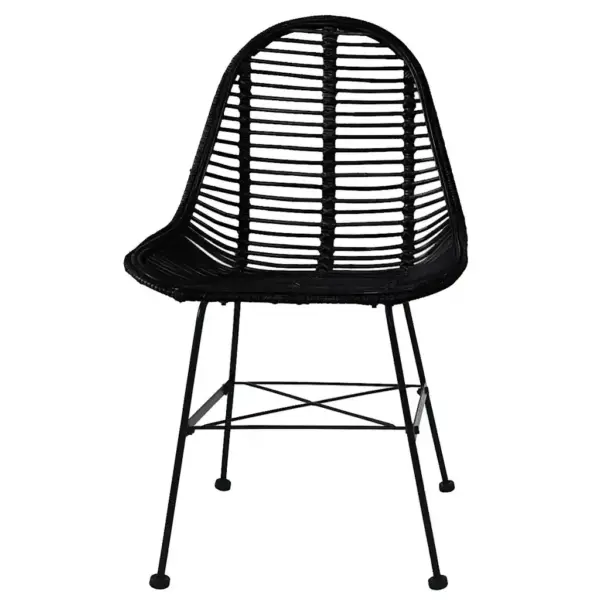 Mustad söögitoolid naturaalsest rotangist istmega, sepistatud rauast jalgadega, 6 tk, 49 x 56 x 84 cm – 3