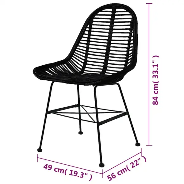 Mustad söögitoolid naturaalsest rotangist istmega, sepistatud rauast jalgadega, 6 tk, 49 x 56 x 84 cm – 5