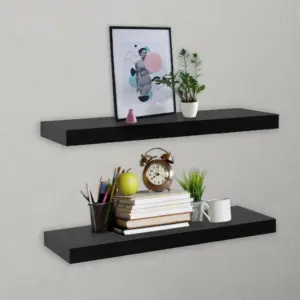 Musta värvi seinariiulid nähtamatu kinnitusega, 2 tk, MDF, 60 x 20 x 3,8 cm