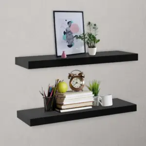 Seinariiulid nähtamatu kinnitusega, 2 tk, must MDF, 80 x 20 x 3,8 cm