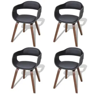 Ergonoomilised musta kunstnahaga söögitoolid käetugedega, 4 tk, pähklipuust painutatud raamiga