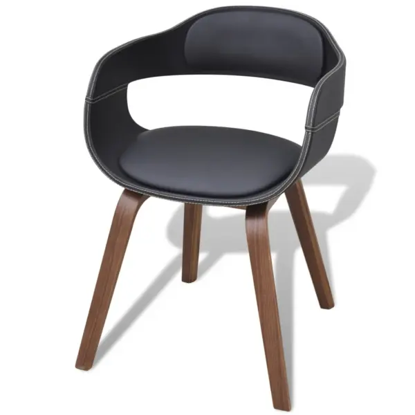 Ergonoomilised musta kunstnahaga söögitoolid käetugedega, 4 tk, pähklipuust painutatud raamiga – 3