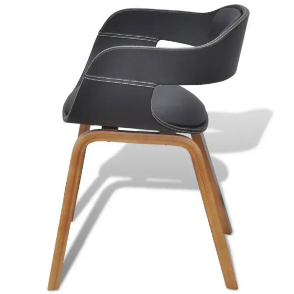 Ergonoomilised musta kunstnahaga söögitoolid käetugedega, 4 tk, pähklipuust painutatud raamiga – 5