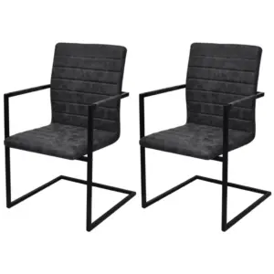 Mustad vetruvate jalgade ja käetugedega söögitoolid, kunstnahk, terasraam, 2 tk