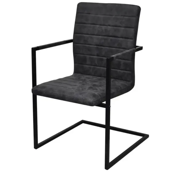 Mustad vetruvate jalgade ja käetugedega söögitoolid, kunstnahk, terasraam, 2 tk – 2