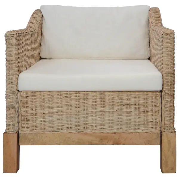 Naturaalsest rotangist tugitool patjadega, täismangopuidust raam, kreemvalged katted, 72 x 78 x 71 cm – 2