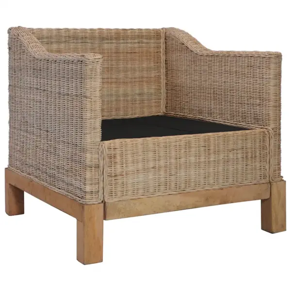 Naturaalsest rotangist tugitool patjadega, täismangopuidust raam, kreemvalged katted, 72 x 78 x 71 cm – 3